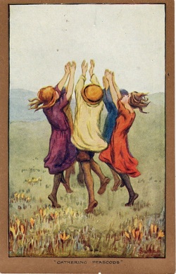 Antique postcard of children dancing ~ Gathering Peascods
